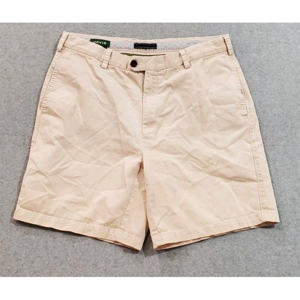 Orvis Men's Classic Shorts Size 36 Beige 100% Cotton Flat Front‎ Outdoor
